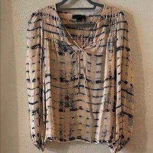 Sanctuary Beige and Navy Tie-Front Blouse